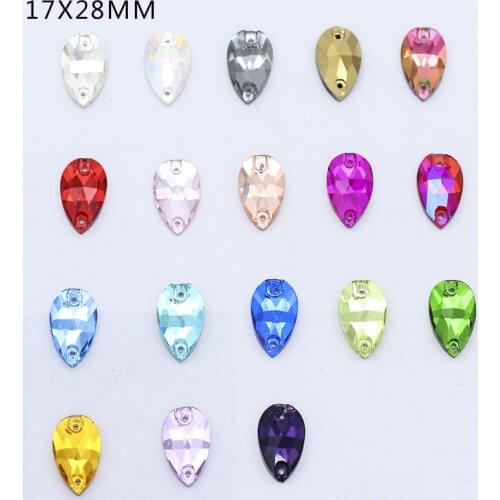 12p 17x28mm Color Tear Drop Silver Foiled Flat Back sew on Faceted crystal glass rhinestones 2-Holes jewels Costume Dress crafts