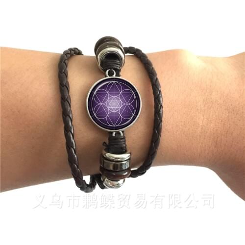 2018 Supernatural Pentagram Glass Bracelet Gothic Satanism Evil Occult Pentacle Jewelry Pagan Charm Black/Brown Leather Bangle