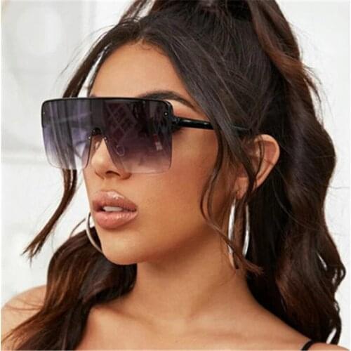 2020 Ladies Rivet Sunglasses One Piece Lenses Oversized Sunglasses Women Black Square Sun Glasses