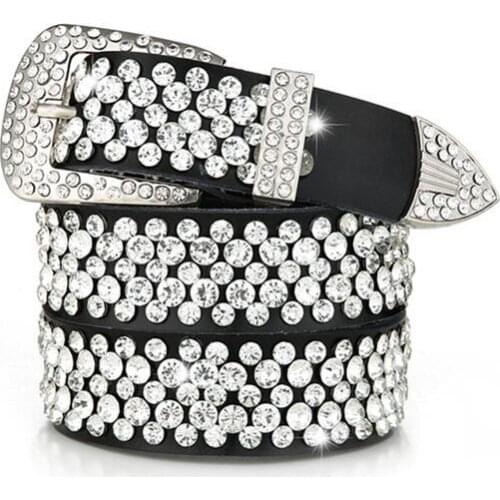 2021 HOT WOMENS belt Wide cowhide FULL rhinestone inlaid BLACK trouser belt goes with everything long110 CM luxury GIFT wedding