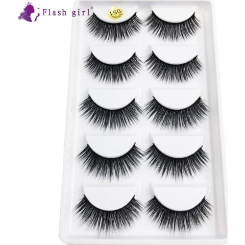 Flash Girl 5 Pairs Natural False Eyelashes Wholesale Fake Lashes Long Makeup 3D Mink Lashes Extension for Beauty Maquiagem 051