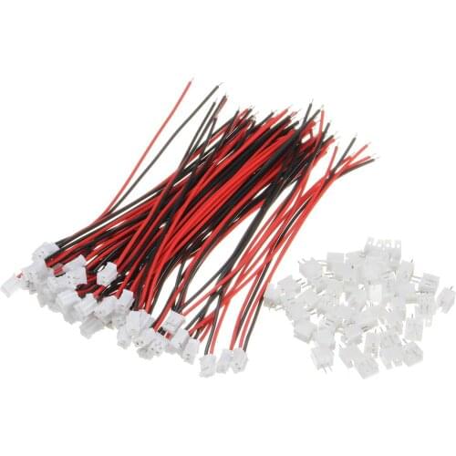 50pcs/set Mini Micro JST 2.0 PH 2-Pins 120mm 26AWG Connector Wires With Plug Electrical Cable High Quality