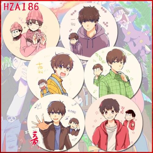6pcs/set 58MM Anime Osomatsu san Karamatsu Matsuno IchimatsuMatsuno Jyushimatsu Six Brother Badge Brooch Pins Anime Fans Gift