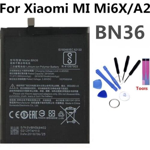 BN36 Mobile Phone Battery For Xiaomi MI MI6X 6X A2 Real Capacity 3010mAh Replacement Li-ion Battery