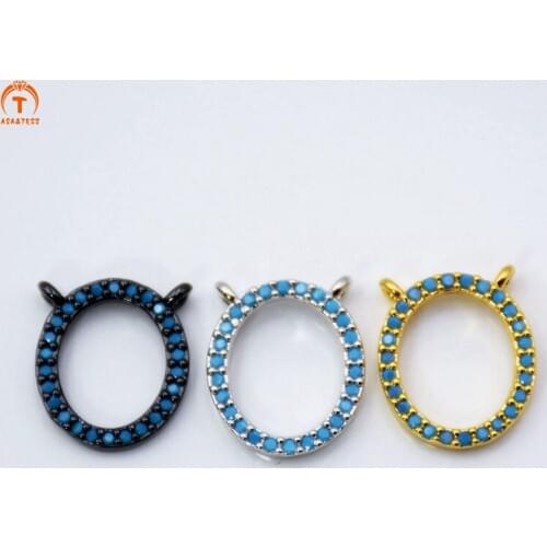 ASA&TESS oval Connector Micro Pave CZ Turquoises pendant fit for Women Personality Jewelry Making