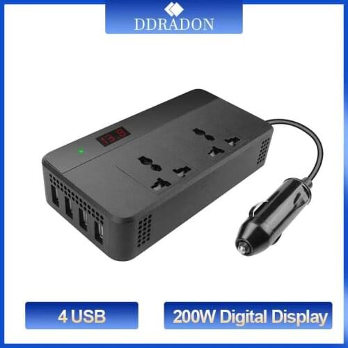 DDRADON 200W Car Power Inverter 12V 220V with Digital Display 4 USB Converter Adapter Modified Sine Wave Universal Socket