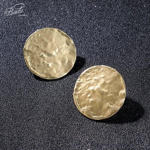 Badu Big Golden Round Stud Earring Women Alloy Metallic Uneven Circle Earrings Punk Fashion Gift Girls Wholesale