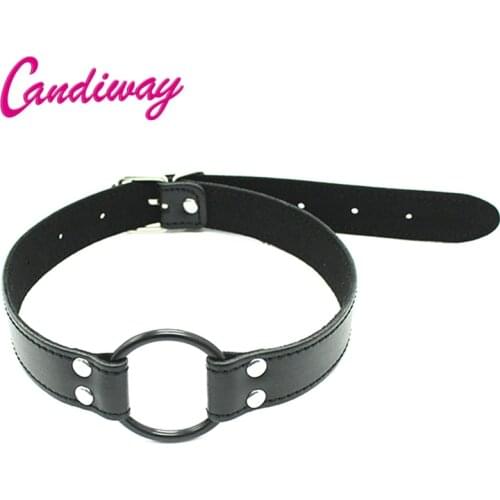 Candiway O Ring Deep Throat Gag PU Leather Oral Fixation mouth stuffed Adult Games For Couples Flirting Sex Products Toys