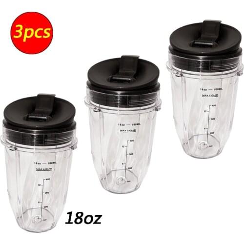 3 pcs Nutri Ninja 18-Ounce Cup with Sip N Seal Lidsfor Blenders Durable Good Seal Ring Keep Fresh Sport Plastic Bottle Parts