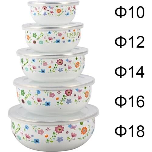 Flower Enamel ice bowl fresh bowl 5 five sets of food storage sealed color box bunny printing fresh box 10-18cm gift