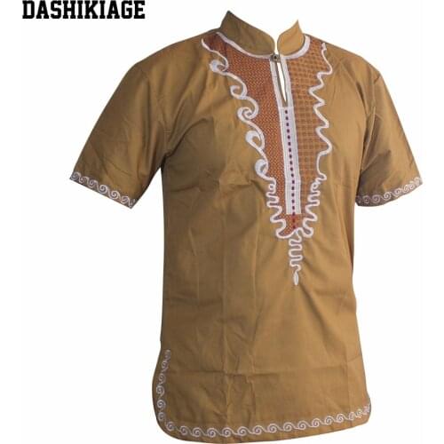 Dashikiage Great Golden Embroidered Slim African Hippie Dashiki Top Ankara For Mans Short Sleeve Fashion T-Shirts