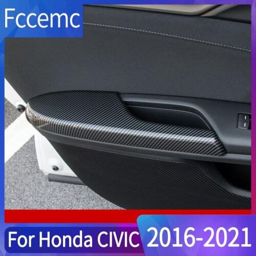 Car Interior Door Bowl Decoration Frame Stickers for Honda Civic 10th 2016 2017 2018 2019 2020 ABS Door Armrest Panel Trim Cover