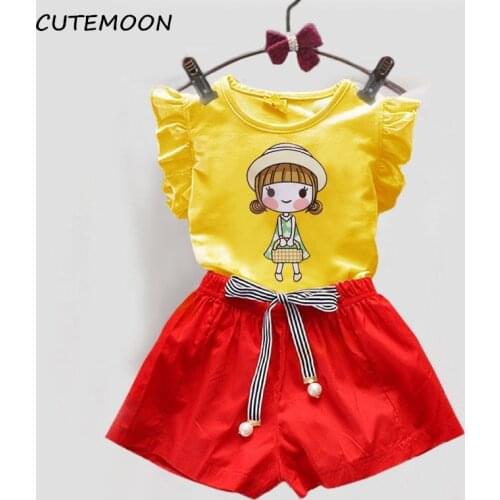 Children Girls Summer Set Fashion Cotton Fruit Style Clothing Set Cotton T-shirt+shorts 2pcs Kids For 3-7Y Grils Party Clothes