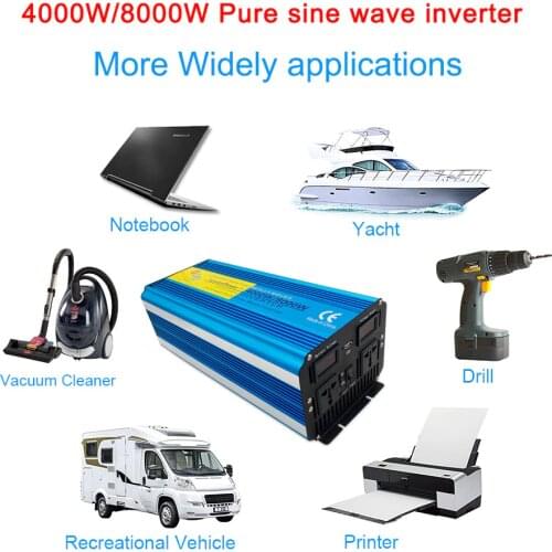 RV Inverter4000w/8000W Pure Sine Wave Power DC 12V/24V-AC 220V With Dual LED Display 3.1A USB For Air Conditioner/Refrigerator
