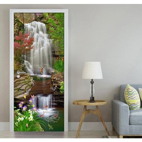 Creative DIY Self-adhesive Door Sticker Waterfall Landscape Kitchen Study Living Room Bedroom Waterproof Decor Mural Wallpaper