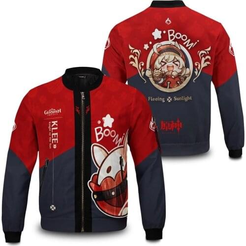 Genshin Impact Klee Ganyu Keqing Bomb Dango Cosplay Bomber Coat Flight Jacket Anime Harajuku Streetwear Thin Stand Collar Coat