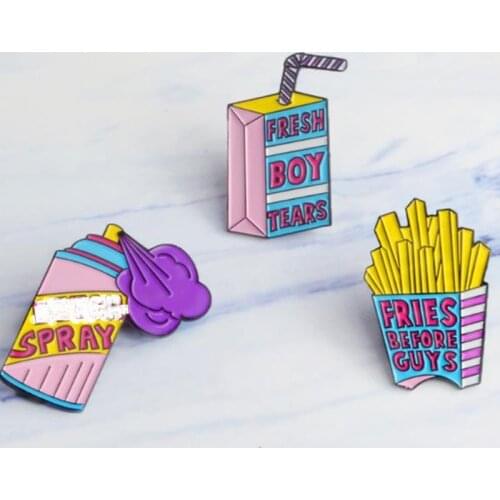 Hot Cartoon Milk Box Potato Chips Box Sprayer Shapes Punk Badges Fashion Jewelry for Friends Backpack Jean Accessories