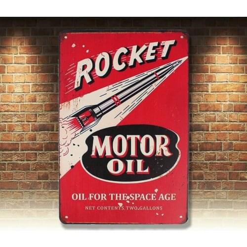Metal Tin Sign rocket motor oil Decor Bar Pub Home Vintage Retro Poster