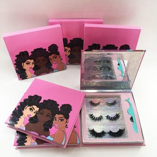 Fashion Girls Eyelash Packaging Book with Short Lashes Natural Dramatic Lashes Pink Box Lashes Applicator