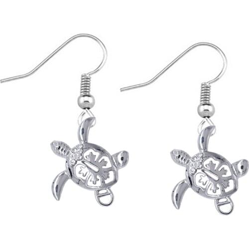 Fashion Crystal Inlay Metal Cutout Turtle Pendant Earrings Pet Turtle charm jewelry eardrop dropship