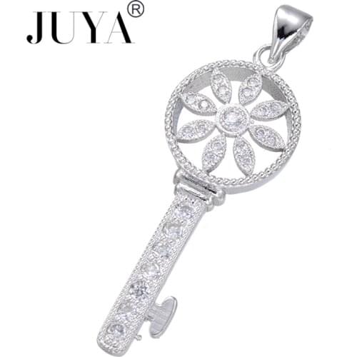 Hot Fashion Luxury Cubic Zirconia Rhinestone Flower Key Pendant Charms Tiff Jewelry Making breloques bedels voor sieraden maken