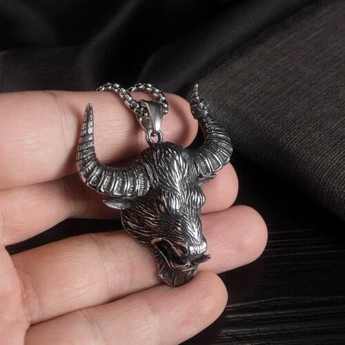 Gothic Satan Skull Pendant Mens Chain Retro Stainless Steel Cyclist Skull Sheep Head Necklace Pendant Fashion Jewelry Gift