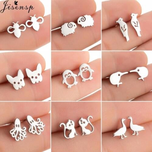 Multiple Stainless Steel Stud Earrings for Women Kids Trendy Jewelry Mini Sheep Parrot Penguin Duck Earings Piercing Jewelry Gif
