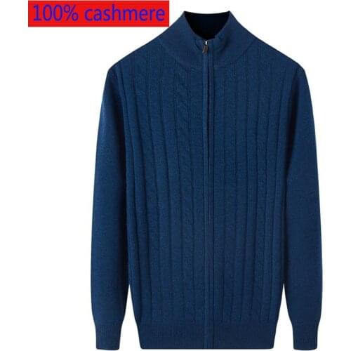 New Arrival Autumn Winter 100% Pure Cashmere Cardigan Men Warm Coat Casual Computer Knitted Mandarin Collar Sweater Size XS-3XL