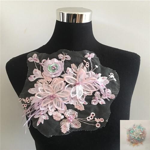 New Listing Embroidery ABS Pearl Three-dimensional Flower Lace Collar DIY Lace Fabric Embellished Corsage Clothing Accessories