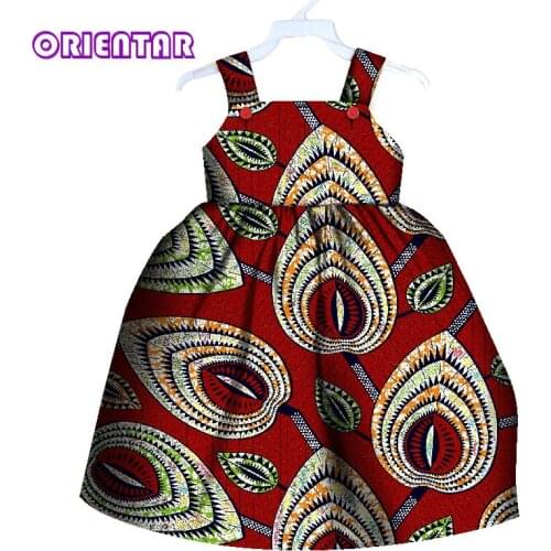 Cute Kids Girl African Dress Children Print Floral Sleeveless Dress Bazin Riche Clothes Summer Girls Casual Cotton Dresses WYT80
