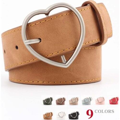 Women Ceinture Retro Trend Heart-Shaped Alloy Pin Buckle Belt New High Quality Scrub Imitation Leather Casual Female Belts