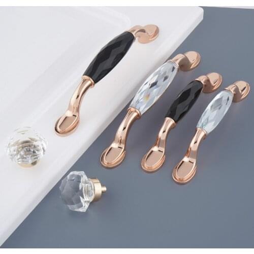 Rose Gold Furniture Cabinet Handles Zinc Alloy K9 Crystal Handles Kitchen Cupboard Pulls Drawer Knobs Hardware Handle 96/128mm