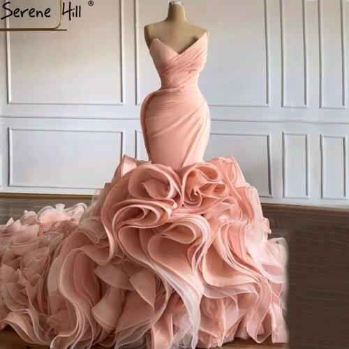 Serene Hill Peach Sweetheart Sexy Elegant Wedding Dress Flowers High-End Mermaid Bridal Gown 2021 Custom Made CHM67212