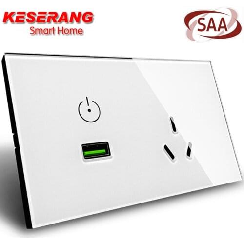 AU Standard USB Wall Power Socket SAA GMA Approved ,Crystal Glass Panel Touch Wall Socket with usb port,110-240V plug socket 10A