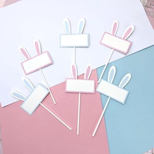 Cake Decor Topper Rabbit Shape Round Rectangle Blank to Write 10pcs Cupcake Tag for Easter Birthday Holiday Baby Shower Party