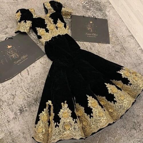Black Velvet Mermadi Kosovo Albanian Caftan Evening Dresses 2021 Sleeveless Applique Robe De Soirée De Mariage Prom Gowns