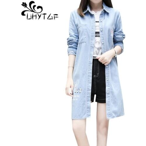 UHYTGF New Female spring summer denim jacket student Loose plus size top outerwear Single-breasted Korean Jeans jacket women 463