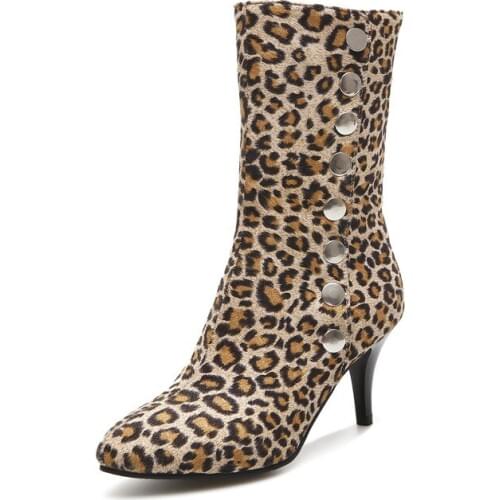 2019 Fashion Women Shoes Thin High Heels Autumn Ankle Boots Women Leopard Pumps Botas Mujer Sexy Shoes Woman XKD2024