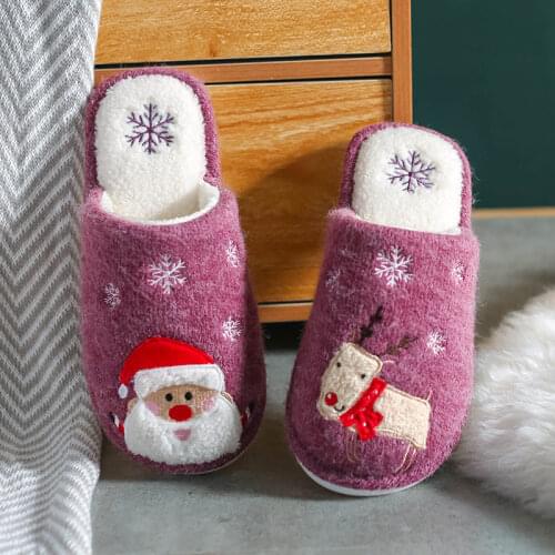 Women Christmas Warm Furry Plush Slippers Ladies Cute Shoes Woman Indoor Soft Bottom Female Bedroom Comfortable Couple Winter