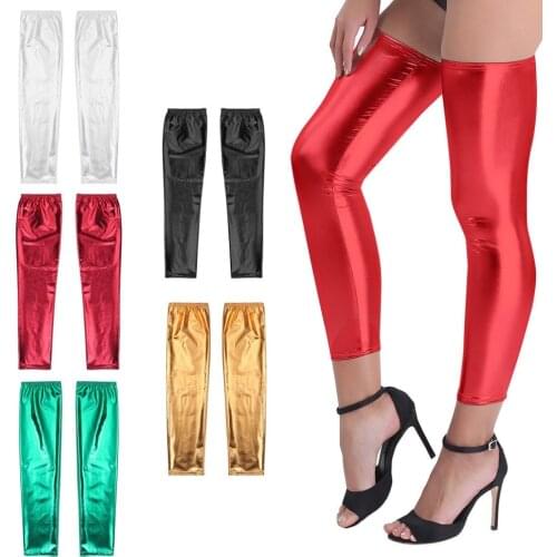 Womens Footless Wet Look Stylish Thigh High Long Leather Stockings Disco Cheer Leader Costume