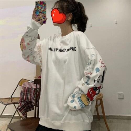 Disney Mickey Minnie Mouse Hoodies Sweater Cartoon Tops Long Sleeve Sweatshirt Fashion Hooded Women Clothing Casual Loose Jumper
