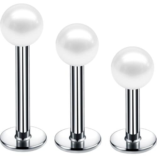 16G 1Pc Labret Lip Stud Stainless Steel Piercing 3mm Pearl Ball Thread Studs Cartilage Earring Tragus Helix Piercing Body Jewelr