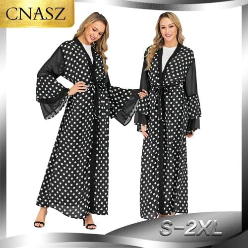 2019 Polka Dot Kaftan Dubai Arabic Muslim Hijab Dress Abayas For Women