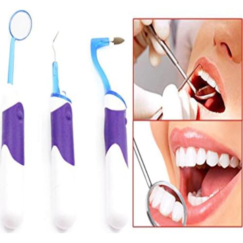 3 Pcs/Set Dental LED Oral Clean Hygiene Cleaning Tool Kits Mirror & Plaque Remove & Teeth Stain Eraser Tooth Care Tools