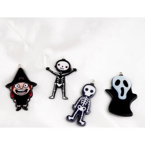 Halloween style 40pcs/lot cartoon pattern print Hat witch ghost shape acrylic beads charms diy jewelry earring/garment accessory