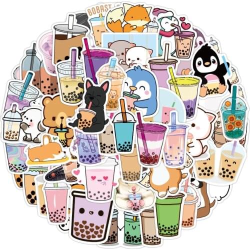 52Pcs Milk Tea Animal Cartoon Stickers Laptop Guitar Luggage DIY Phone Waterproof Graffiti Sticker Decal Kid Classic Toys