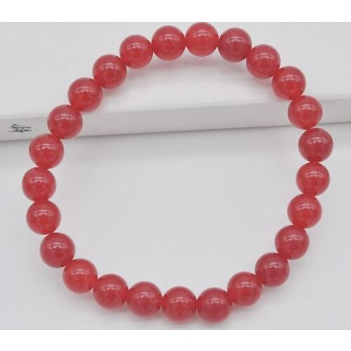 8MM Red Jad e Stone Round Beads Bracelet Bangle Stretch Jewelry 8 Inch WG005