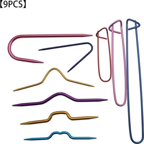 9Pcs Aluminium Alloy Curved Cable Stitch Holders U-shaped Hand Knitting Tool Accessories Random Color