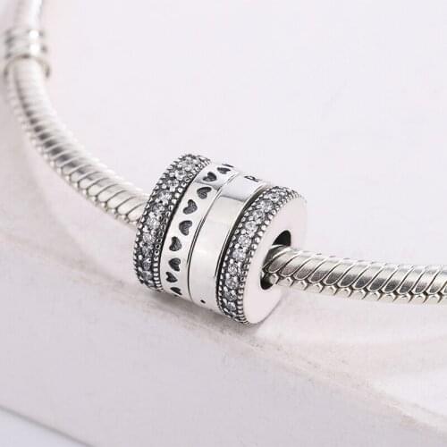 925 Sterling Silver Cubic Zircon Spinning Heart Crystal Charm Bead Pendant Charm Bracelet DIY Jewelry Making For Pandora
