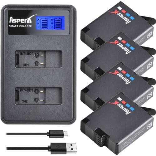 4Pcs AHDBT-501 Battery for Gopro Hero7 Hero 6 Hero 5 Camera Battery Pack+ LCD USB Dual Charger for GoPro Hero7 6 Action Camera